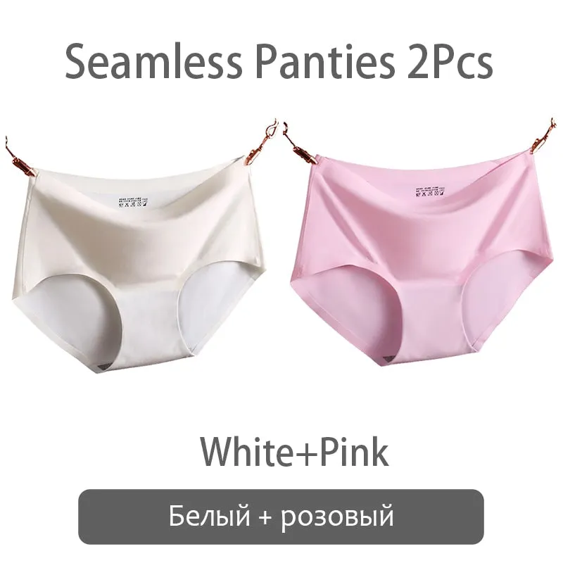 FINETOO Seamless Panties Women Ice Silk Underwear M-2XL Soft Female Underpants Big Size Seamless Underwear 2Pcs/set Girls Briefs