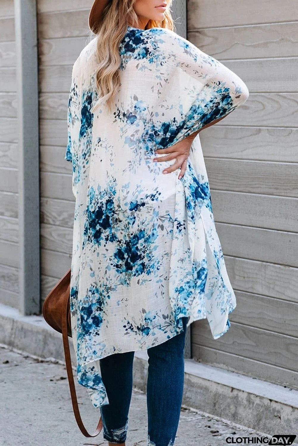 Floral Kimono Sleeves Chiffon Loose Beach Cover Up