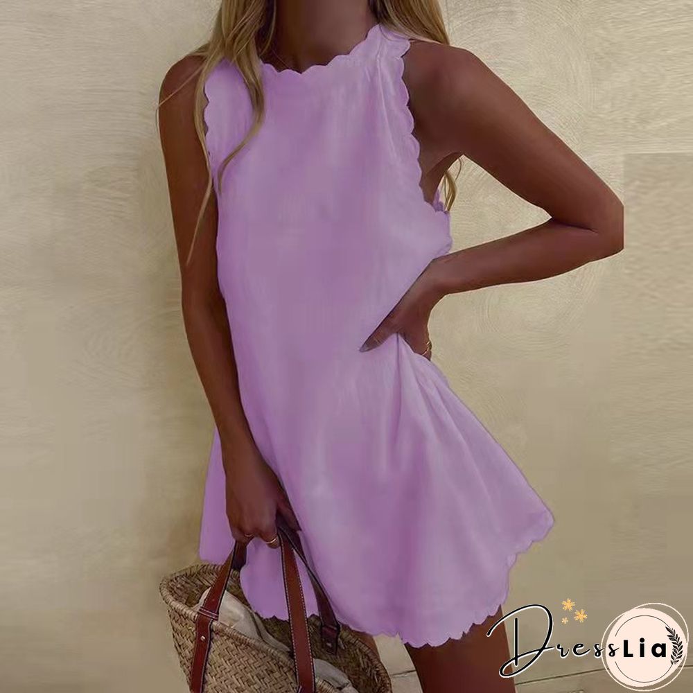 Casual Cotton And Linen Solid Color Embroidered Flounces Women's Dress White Dresses