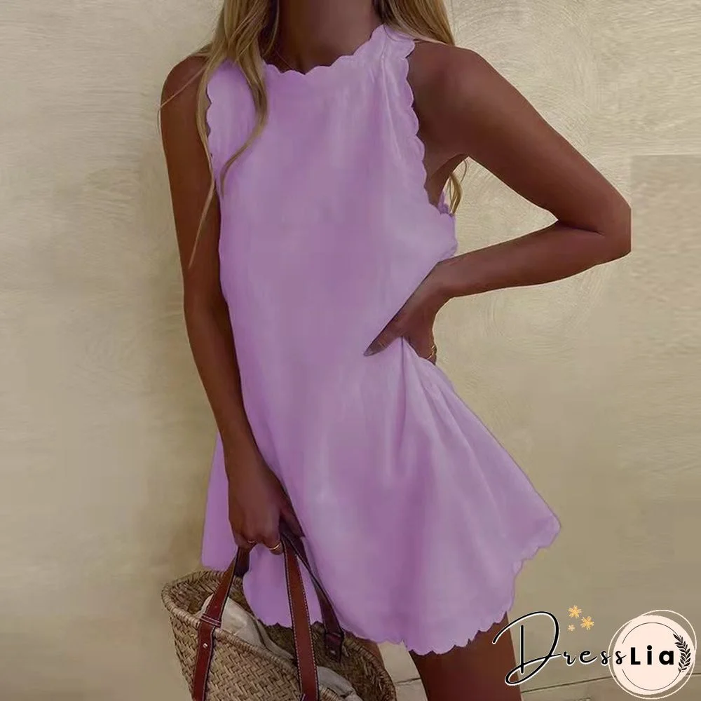 Casual Cotton And Linen Solid Color Embroidered Flounces Women's Dress White Dresses