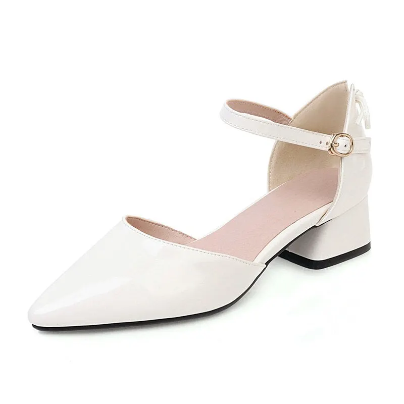 Gdgydh Patent Leather Pointed Toe Shoes Women Two Piece Summer Shoes Pumps For Office Working Fashion Bowie Mid Heel Big Size 48