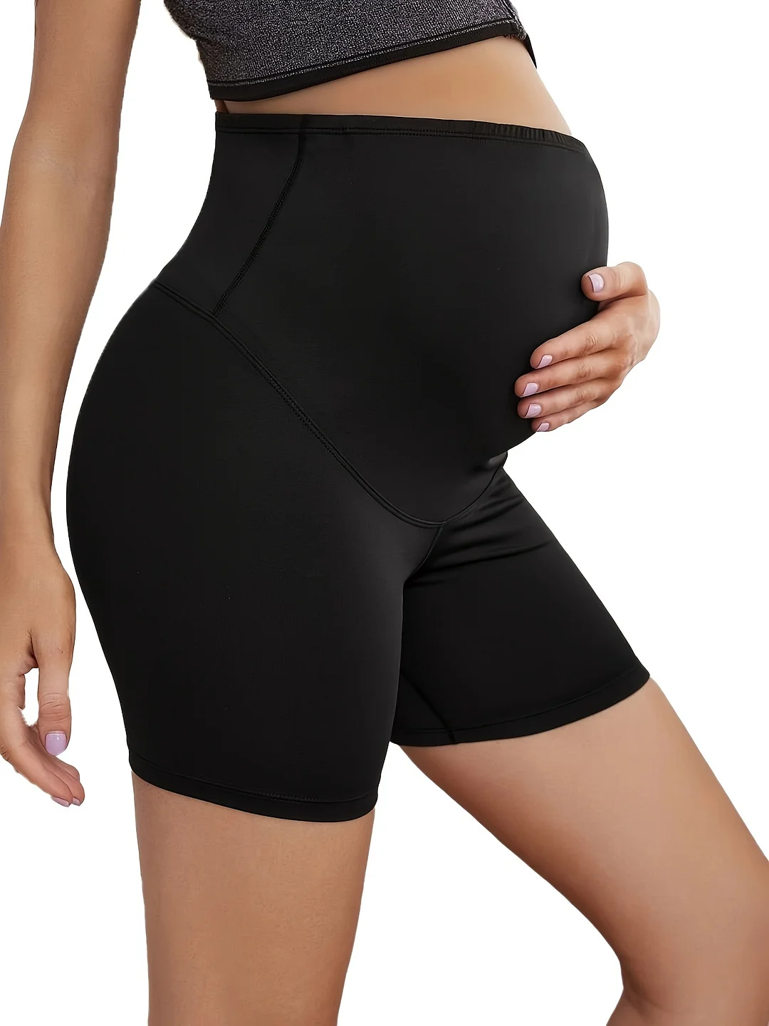 Maternity Stretchy Slim-Fit Athletic Shorts With Pockets - Breathable Elastic Waistband For Hiking, Outdoor & Summer Pregnancy Workout Shorts - Machine Washable Solid Color, Hiking Apparel | Sleek Design | Smooth Texture, Maternity Short | IFYHOME
