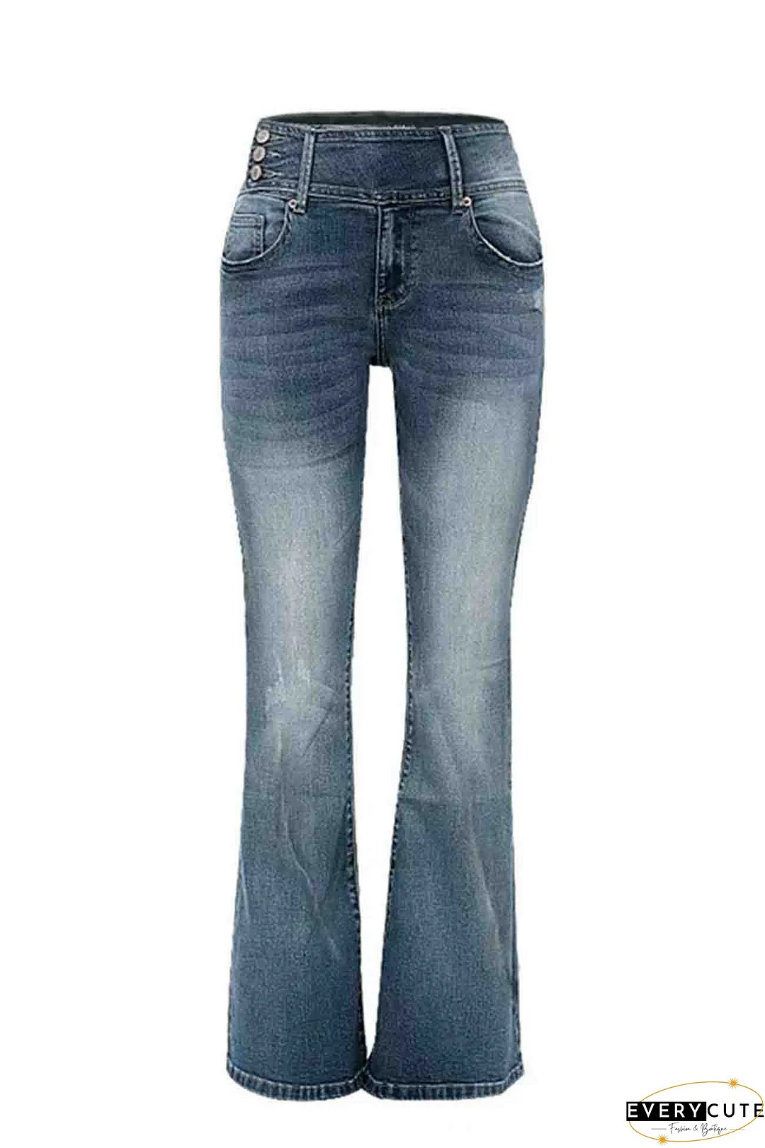 Retro Side Button Mid Rise Flares Jeans