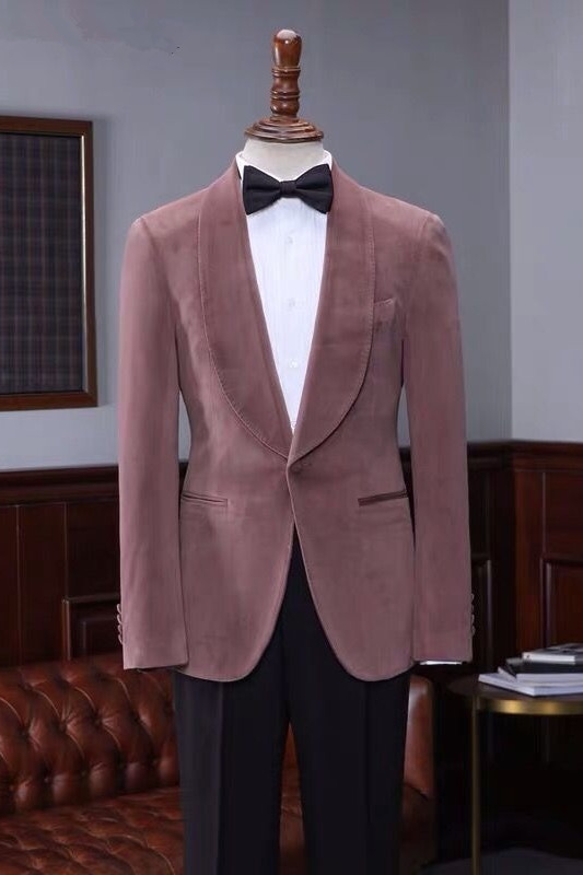 Bellasprom Pink Velvet Shawl Lapel Wedding Suit For Men One Button Bellasprom