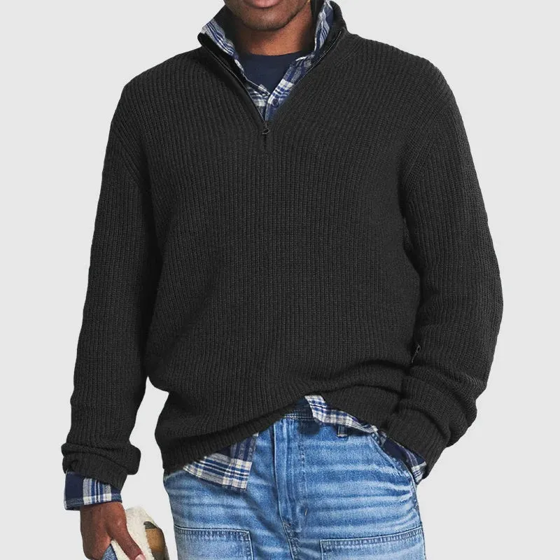Men's Business Casual Loose Zipper Stand Collar Sweater