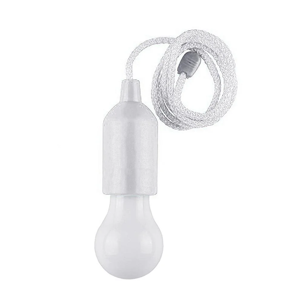 LED Hanging Light Bulb Battery Powered Colorful Pull Cord Bulbs (White)