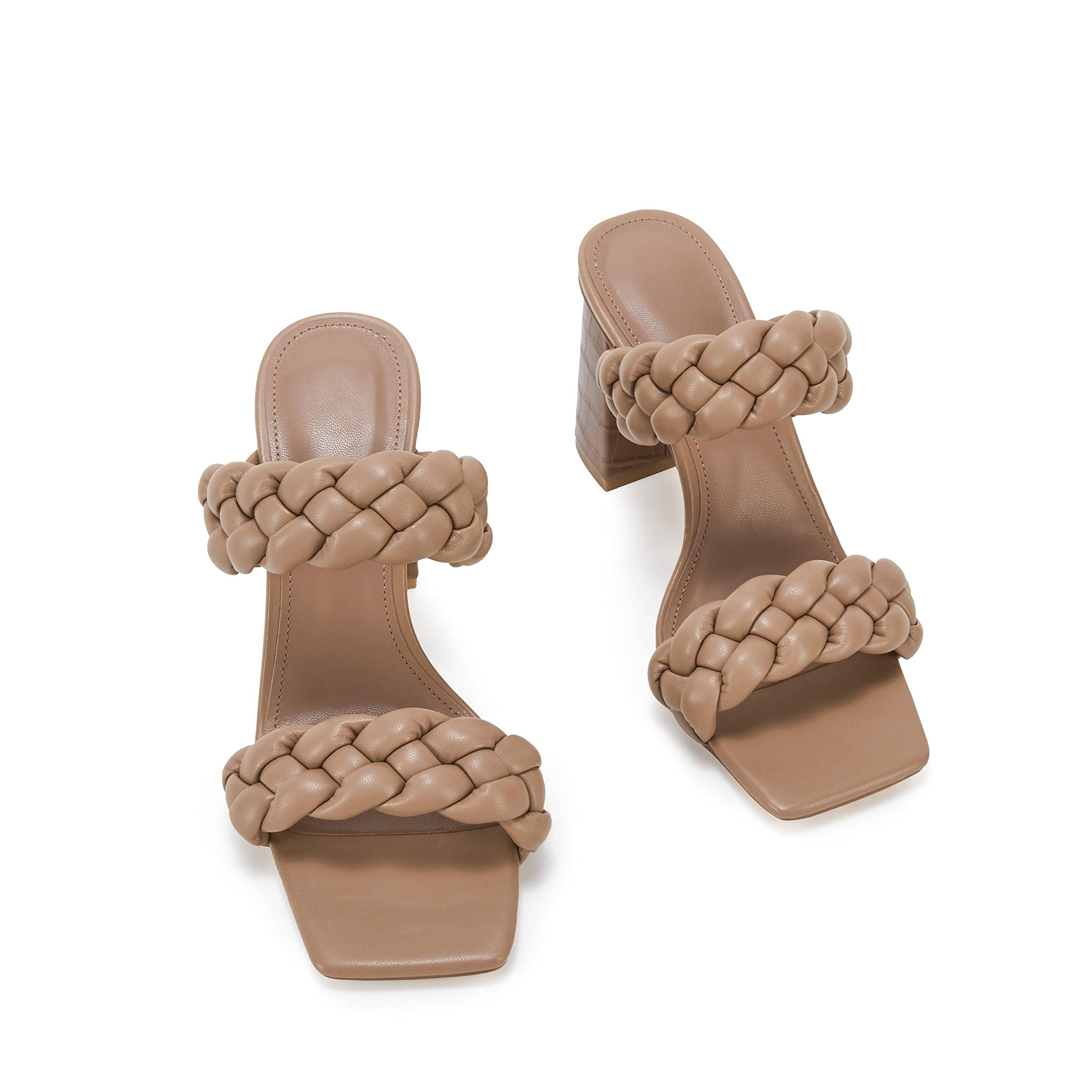 Women's Backless Square Open Toe Block Strappy Braided Heeled Sandals-vocosishoes