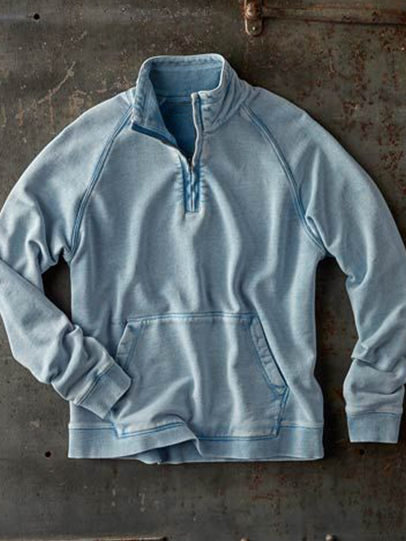 Men's Solid Color Zipper Stand Collar Pullover Sweatshirt