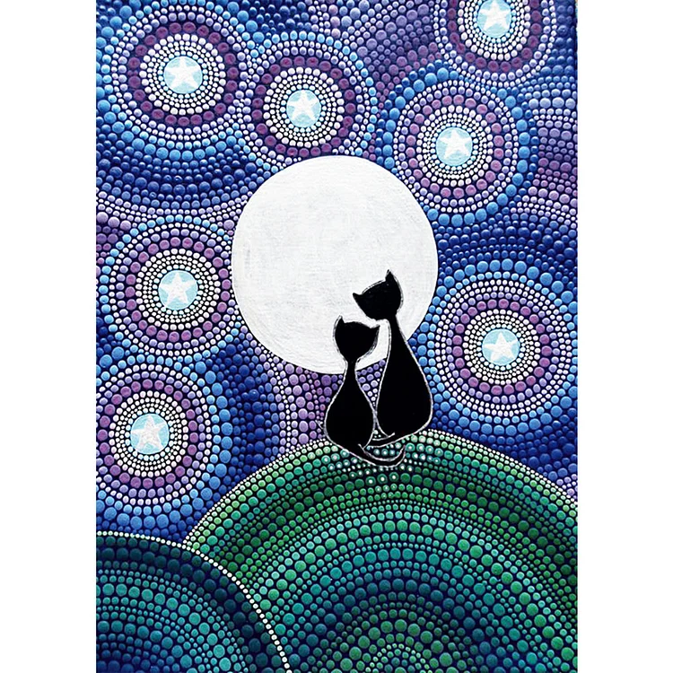 Cat Moon 30*40CM(Canvas) Full Special Shaped Drill Diamond Painting gbfke