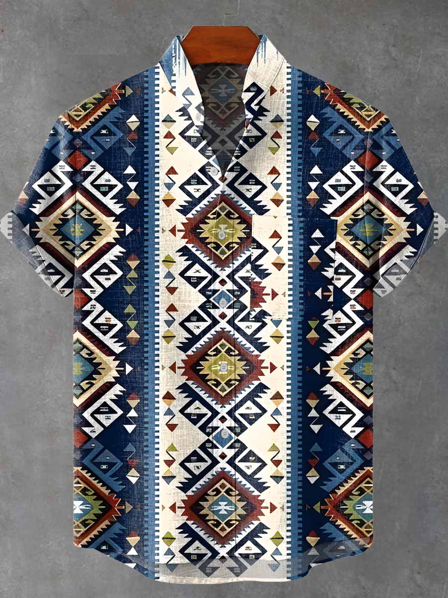 Vintage Ethnic Art Vintage Print Casual 100% Cotton Shirt