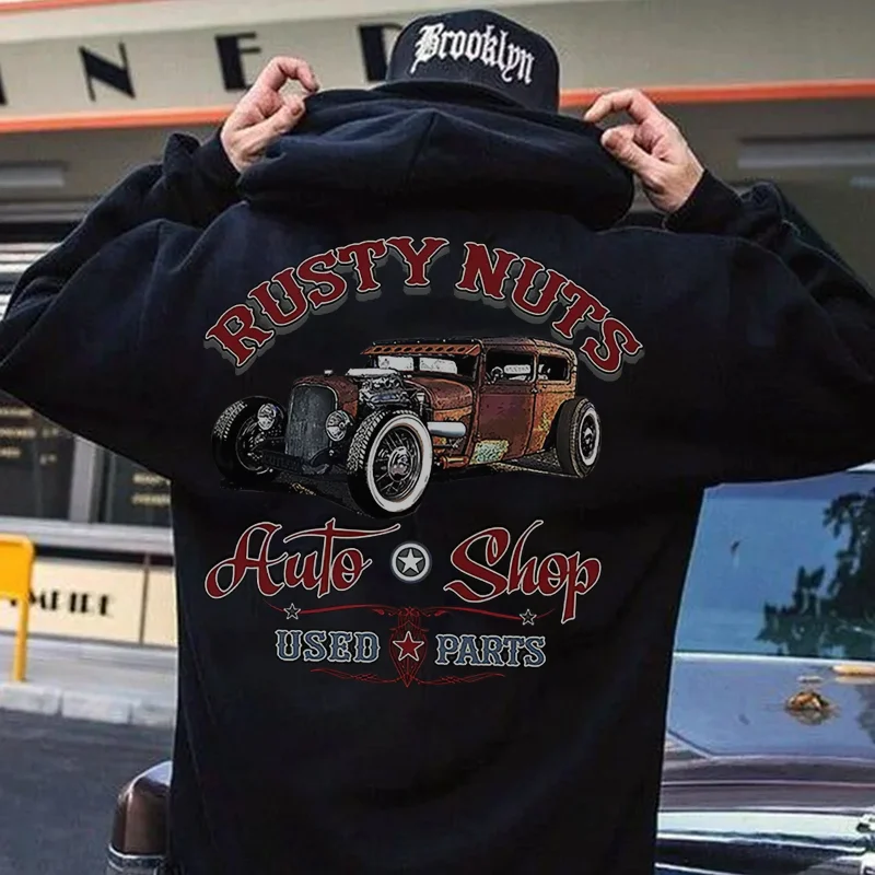 RUSTY NUTS AUTO SHOP Classic Car Print Men's Hoodie