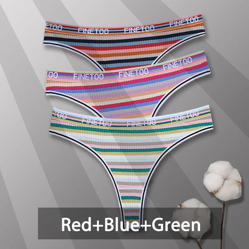 Billionm Colorful Cotton Panties for Women Sexy Striped Underwear G-string Thong Panty Female Breathable Soft Intimate Lingerie