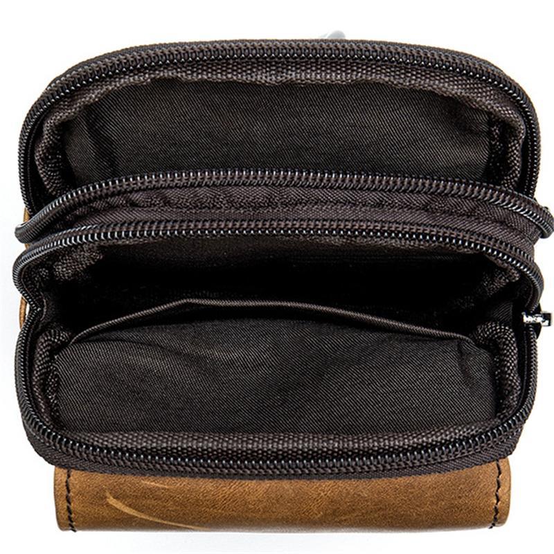 Men's Casual Cowhide Leather Double Zippers Crossbody Packs Waist Bag