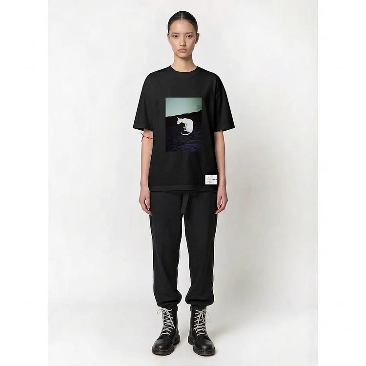 YOUJIE YANG Unisex Printed T-shirt  - 4 Recycled Water Bottles - Black