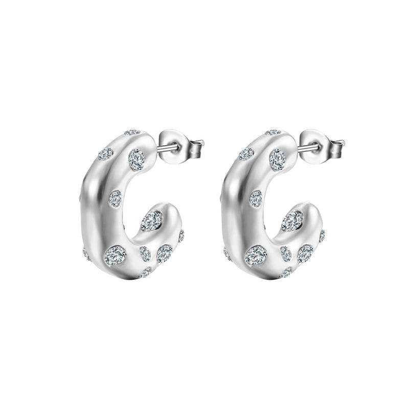 1 Pair Fashion C Shape Plating Inlay 304 Stainless Steel Zircon 18K Gold Plated Ear Studs