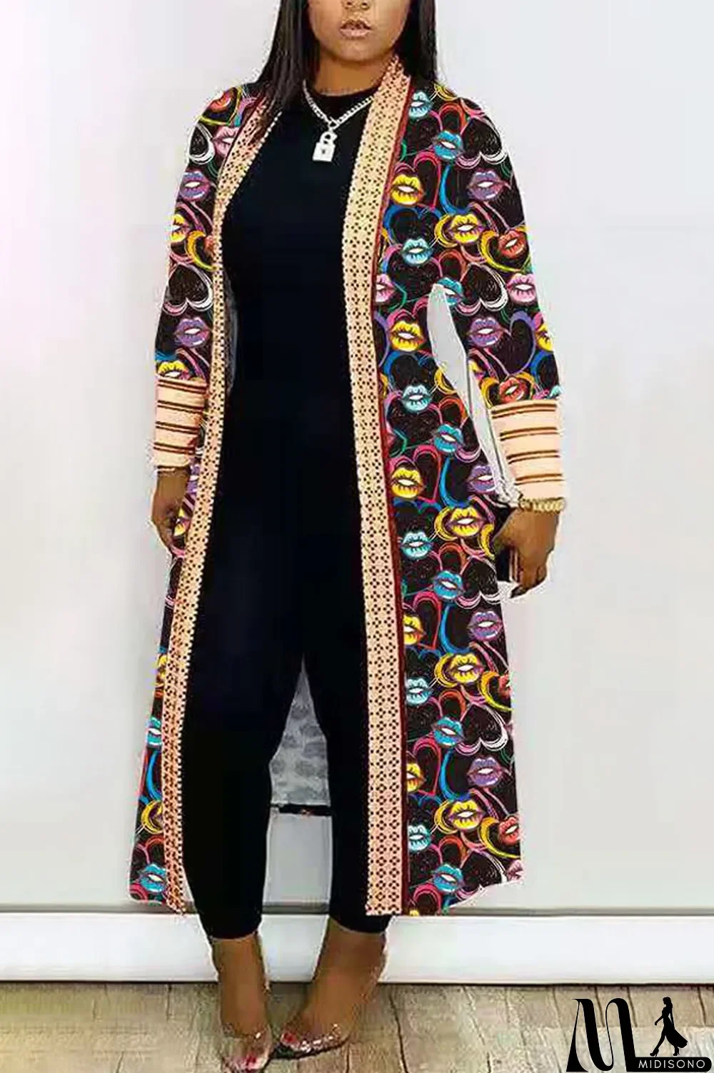 MidiSono - Decorative pattern cardigan Leopard Print Camouflage Lips Print Print Long Sleeve Outerwear