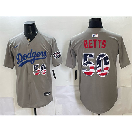 Youth Los Angeles Dodgers #50 Mookie Betts Grey 250 Fourth of July Road Stitched Baseball Jersey
