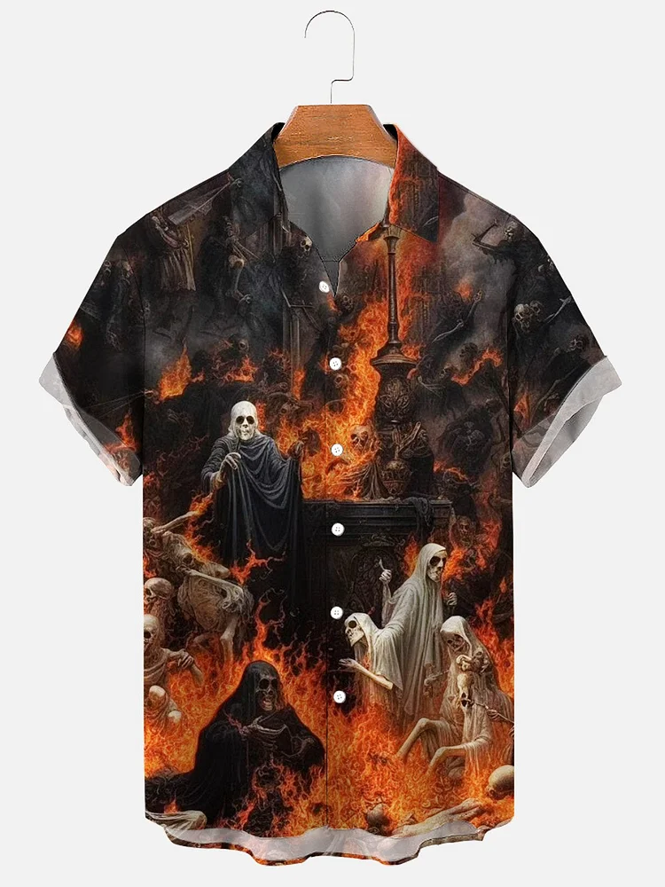 Ghost Fire Art Stylish Halloween Graphic Casual Print Shirt