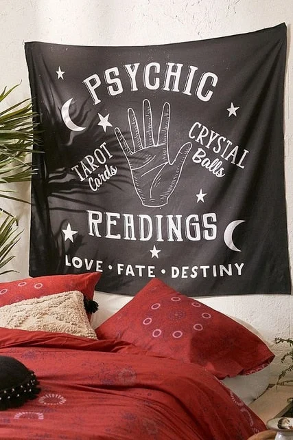 Black Divination Tapestry Pink Letter Wall Hanging Tapestries Ouija Bedspread Beach Mat Tarot Hand Wall Carpet Boho Decor Cloth