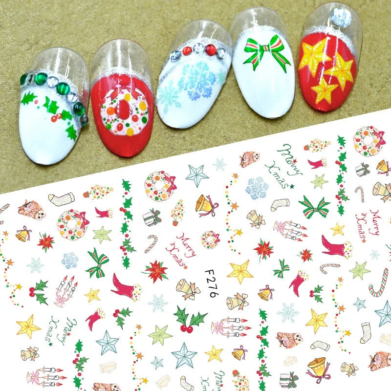 Christmas Design Nail Art Decorations Stickers Abstract Colorful Snowflake Winter Xmas Tree Sliders Nail Decals for Women-Nail Inspo