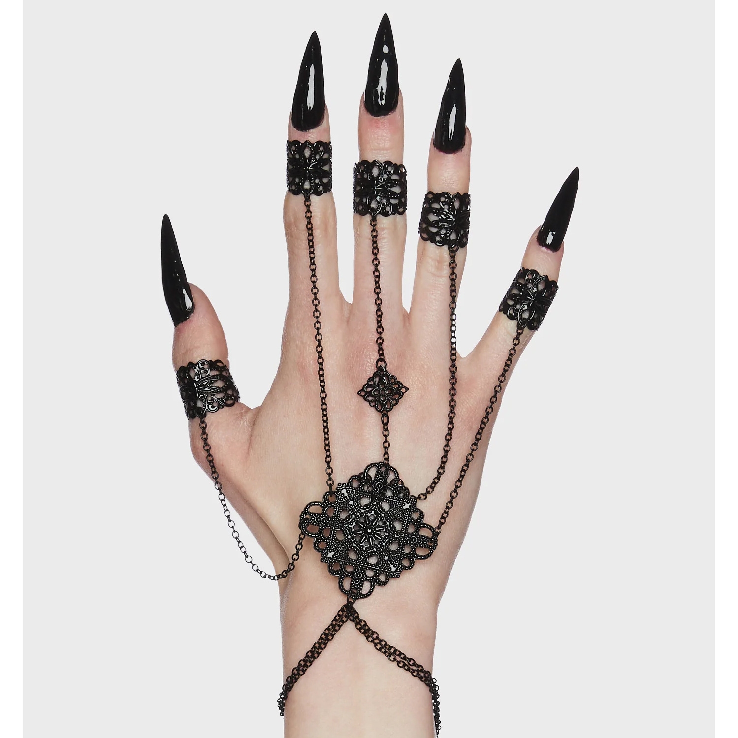 Gothic Glam Halloween Bracelet - Crossbody Chain with Tassel Nail Finger Loop