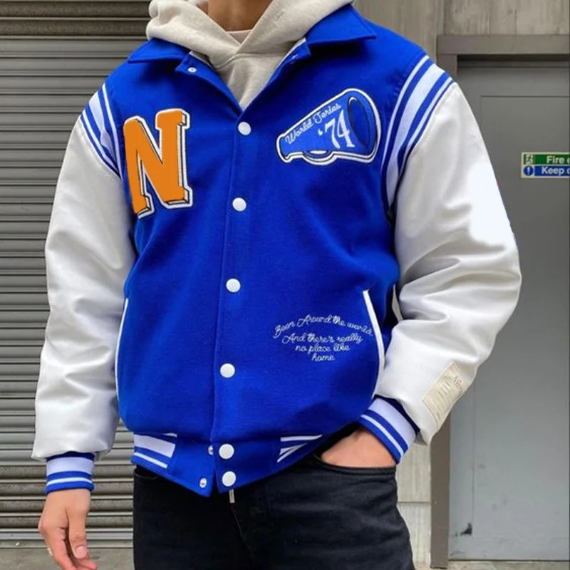 Letter Print Baseball Jacket、、URBENIE