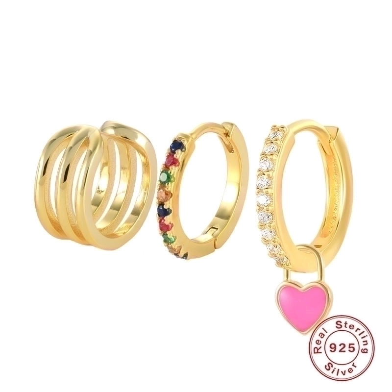 1 Set 925 Sterling Silver Gem Geometric Earrings Ear Studs