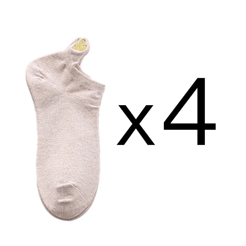 4 Pairs Lot Fashion Socks Women 2021 New Spring Cotton Color Novelty Girls Cute Heart Embroidery Casual Funny Ankle Socks Pack