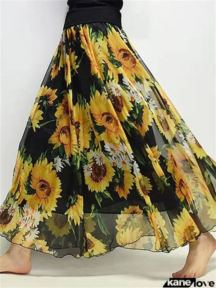 Floral Printed Graceful Chiffon Skirts