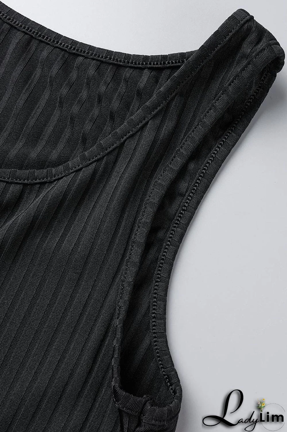 Black Casual Solid Patchwork U Neck Sleeveless Three Pieces