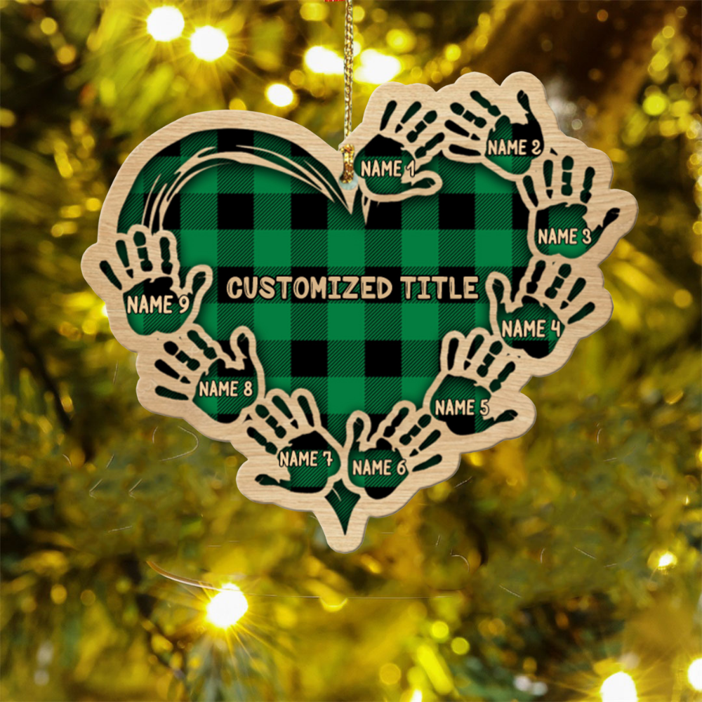 Personalized Family Gift Engraved 9 Handprints Christmas Ornament For