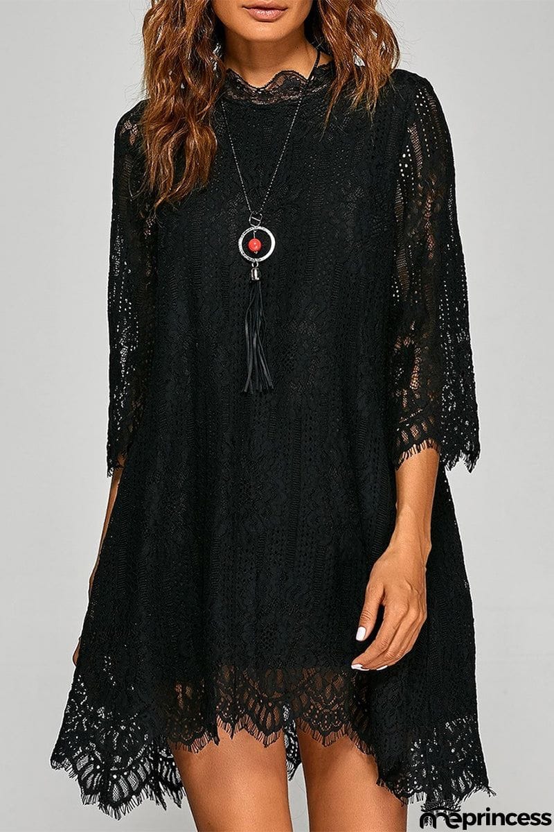 Elegant Solid Lace Asymmetrical O Neck A Line Dresses