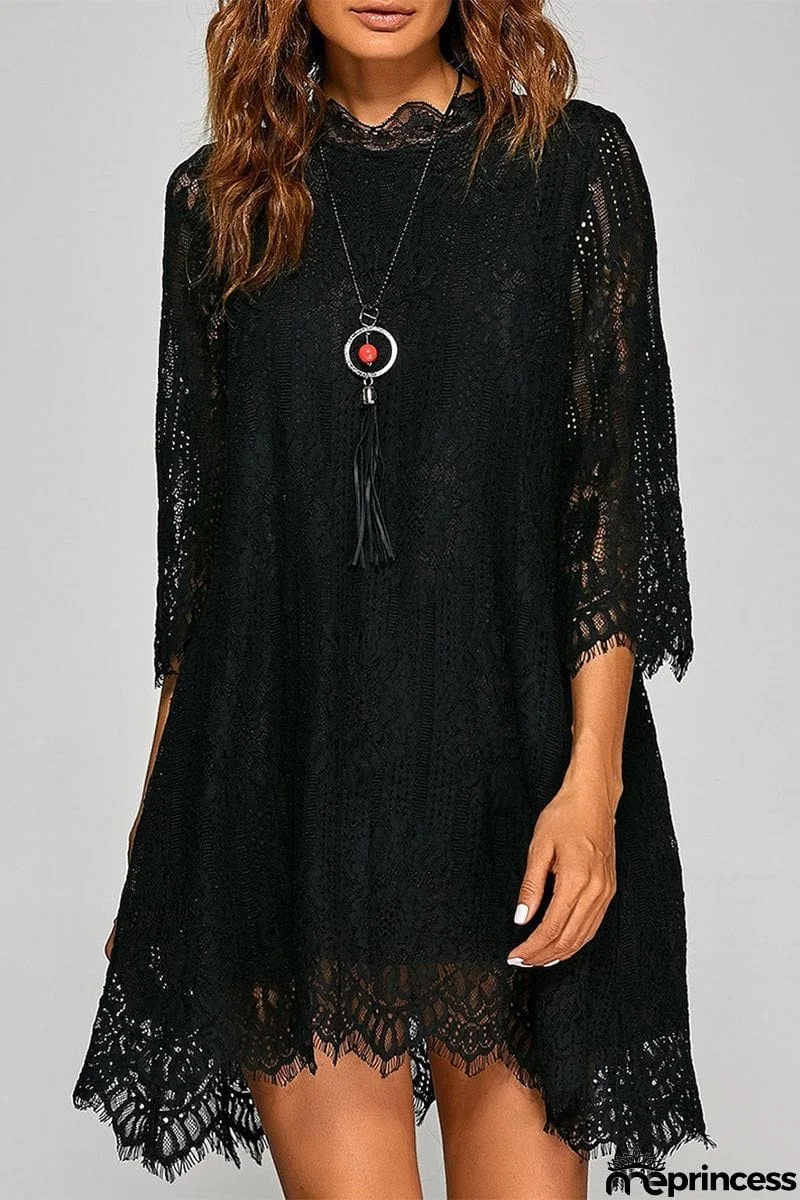 Elegant Solid Lace Asymmetrical O Neck A Line Dresses