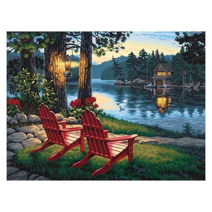 Diamond Painting - Full Round Drill - Lakeside Chair(35*25cm)