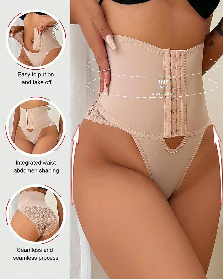 Front Closure Bodysuit Shapewear With Lace Trimmed Tummy Control Panty