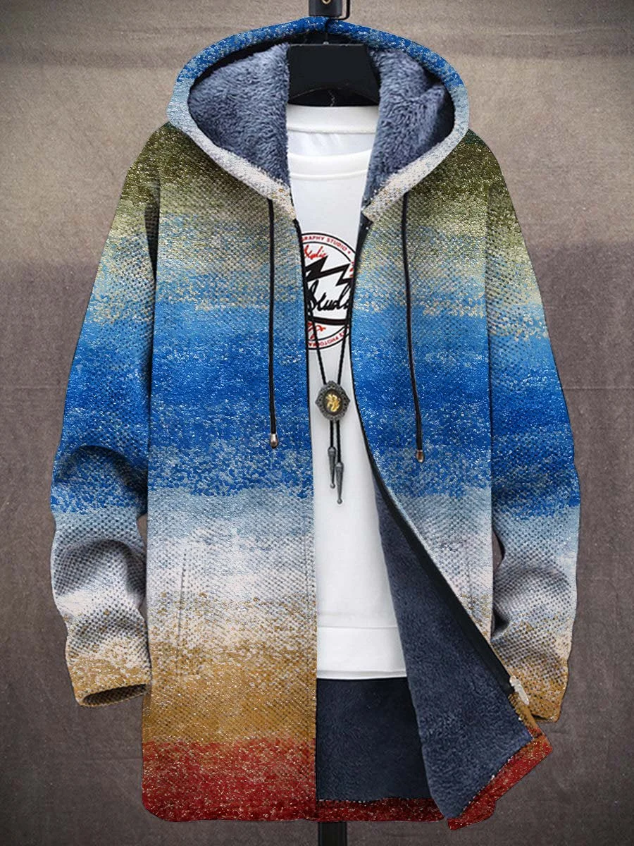 Unisex Plush Thick Gradient Print Art Long-Sleeved Sweater Coat Cardigan