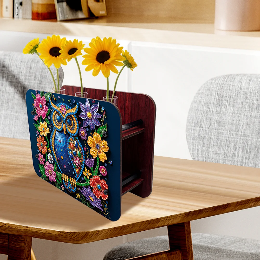 Gem Owl DIY Diamond Painting Wooden Tube Vase for Adults Gift Idea Home Decor