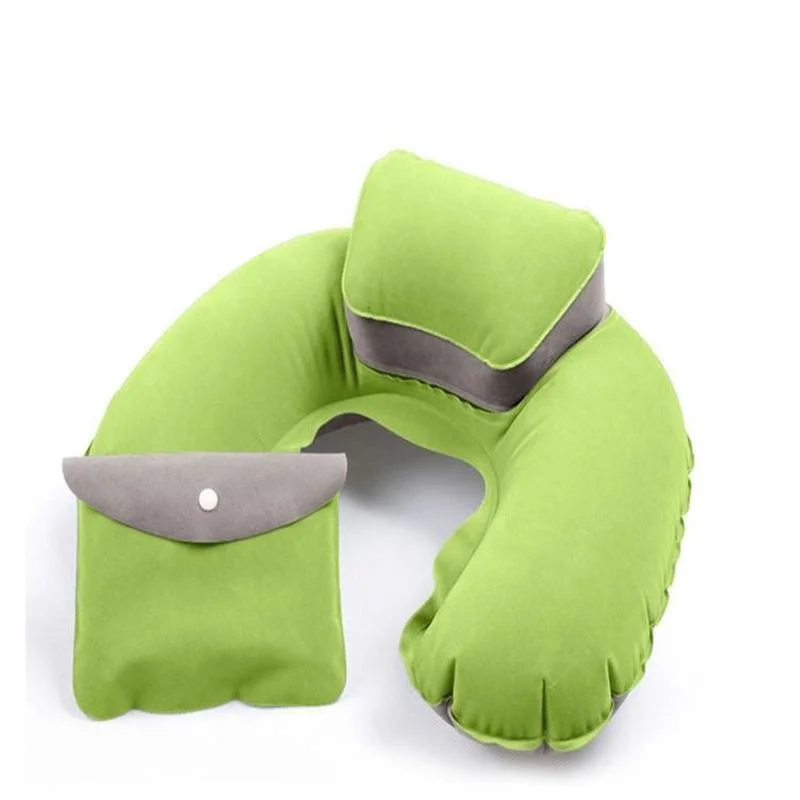 New Portable U Shape Air Inflatable Travel Pillow  Support Flocking PVC Neck Pillow for Airplane Travel Office Home Sleep