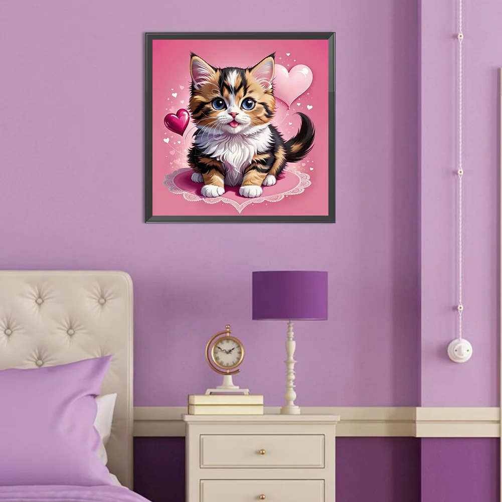 Diamond Painting - Full Square Drill - Valentines Day Cat(Canvas|35*35cm)