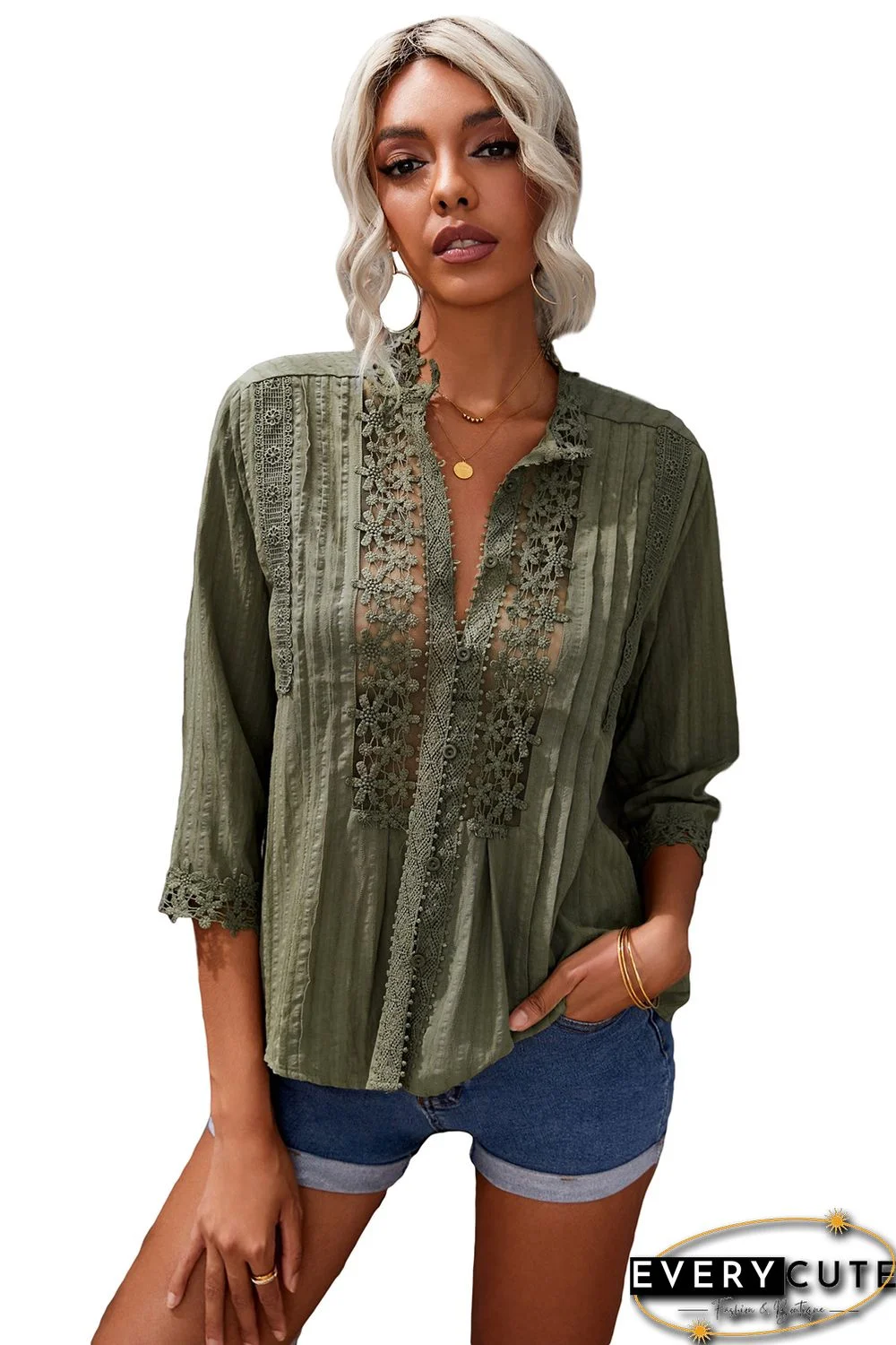 Green Sweet Mary Crochet Lace Top