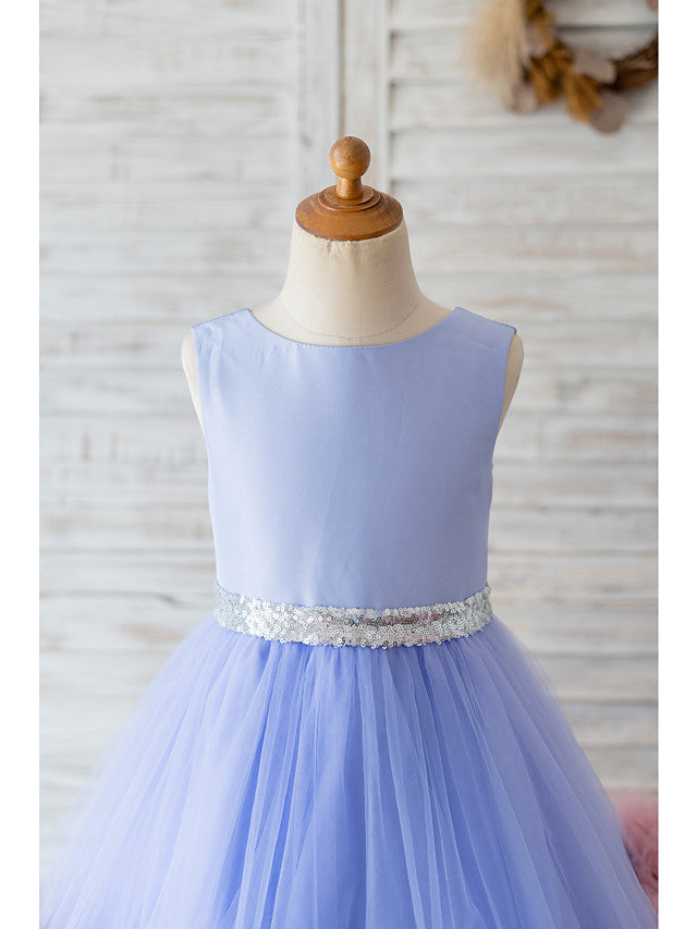 Daisda Ball Gown Sleeveless Jewel Neck Flower Girl Dresses Satin Tulle With Belt  Ruffles