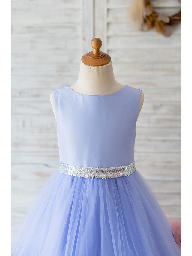 Daisda Ball Gown Sleeveless Jewel Neck Flower Girl Dresses Satin Tulle With Belt  Ruffles