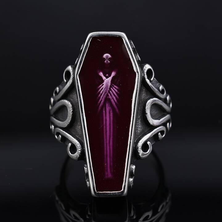 Gothic Dark Ritual: Stainless Steel Resin Coffin Ring × Spinning Secret Box