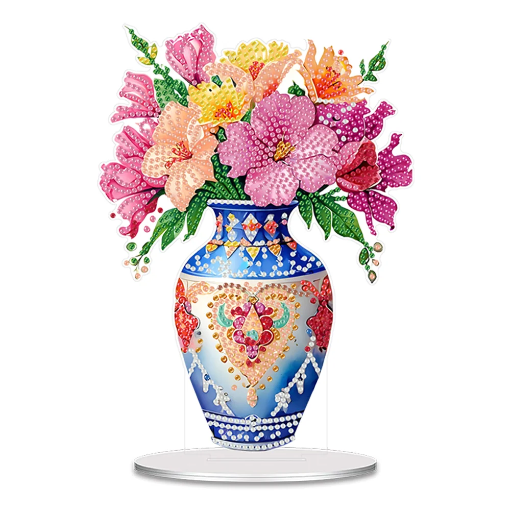 DIY Flower Vase Acrylic Diamond Painting Desktop Ornaments for Home Office Decor