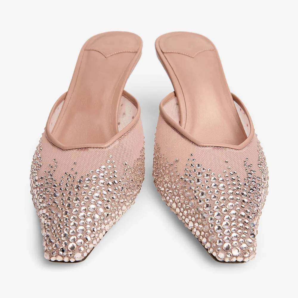 Closed Pointed Toe Stiletto Heel Rhinestone Women's Mules Shoes in Pink