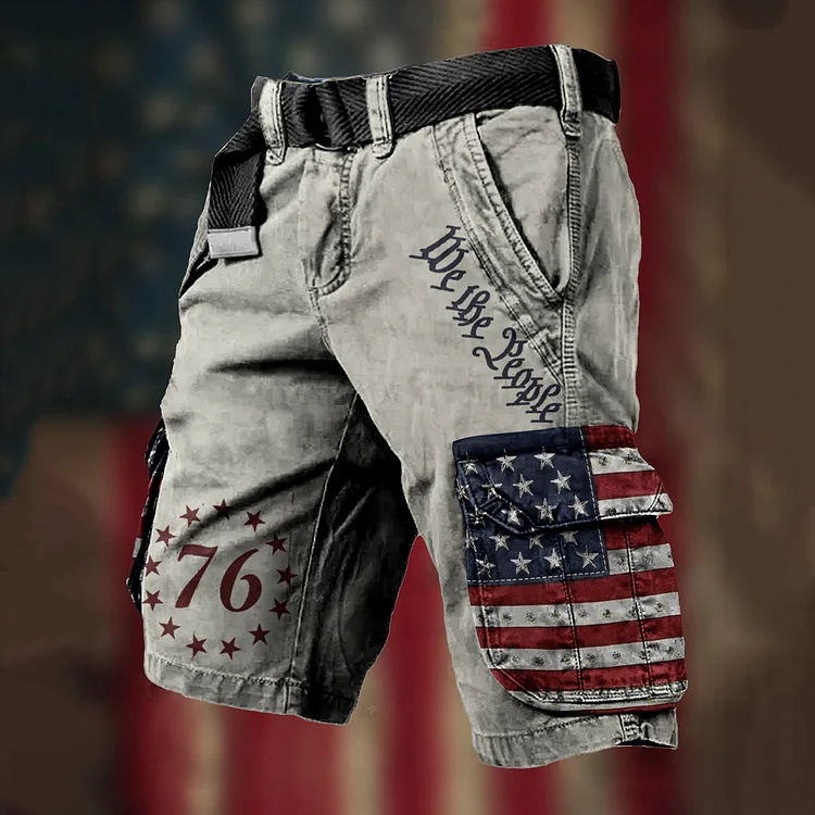 Comstylish Men's Independence Day We The People Print Cargo Retro Shorts