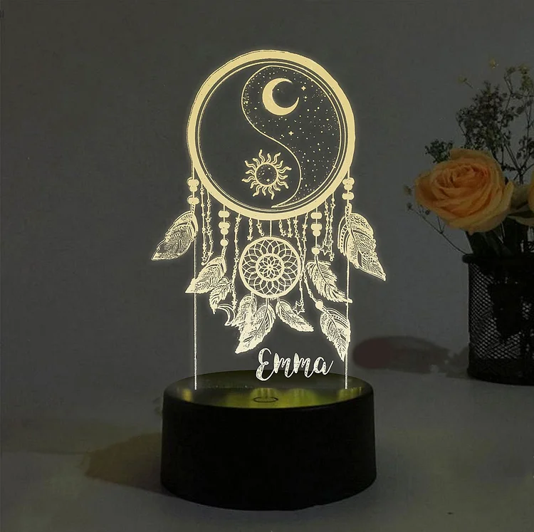 Lámpara 3D Ilusión Luz de noche Atrapasueños LED Luces de colores personalizadas 1 nombre