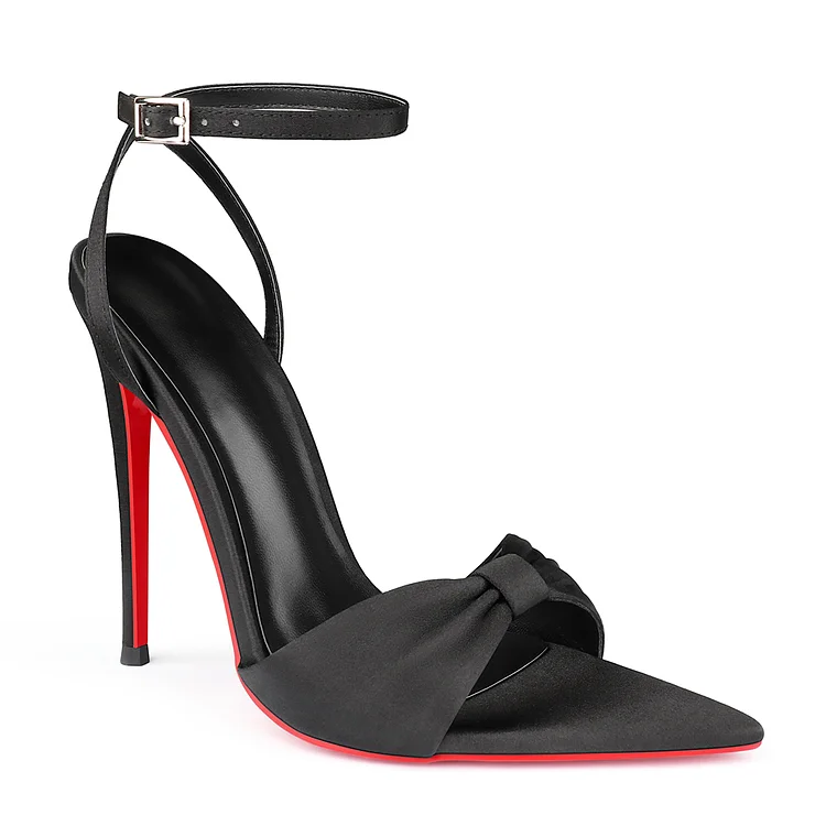 120mm/100mm New Women's Sandals Strap Pointed Toe Bow Silk Mules Red Bottom Heels  VOCOSI VOCOSI