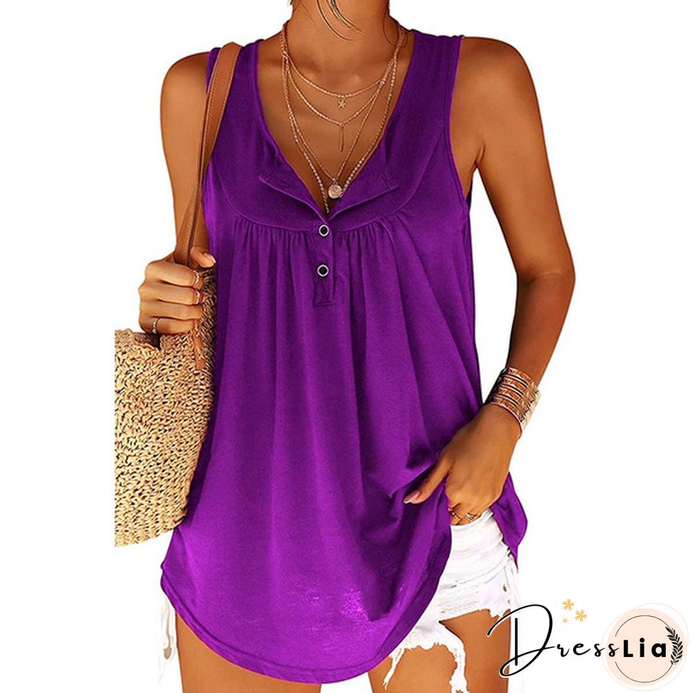 Plus Size Womens Fashion Spring Summer Clothing Casual Sleeveless Camisole Tops for Women Button Down Shirts Solid Color Loose T-shirts Ladies Cotton Silk Blouses Deep V-neck Cami Tank Tops XS-6XL