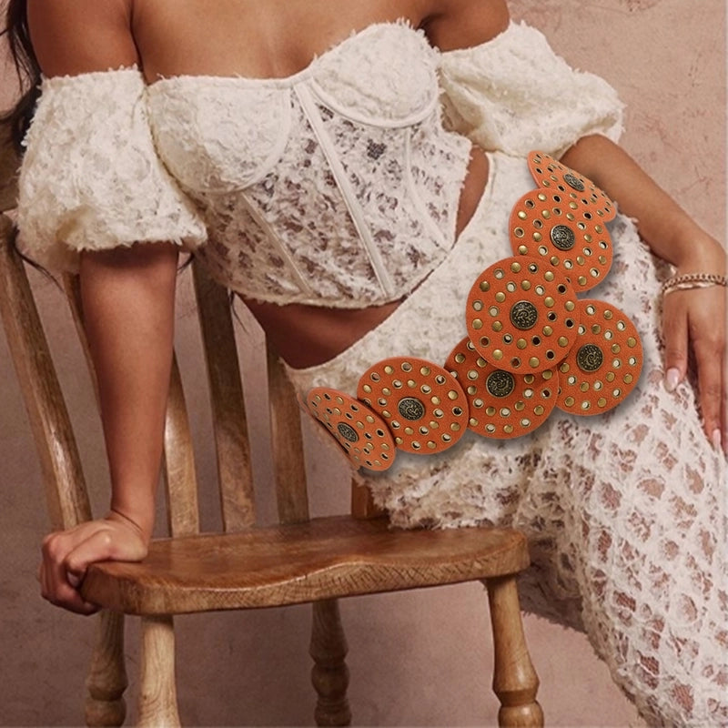 Casual Minimalist Classic Style Round Pu Leather Alloy Metal Button Women’s Leather Belts